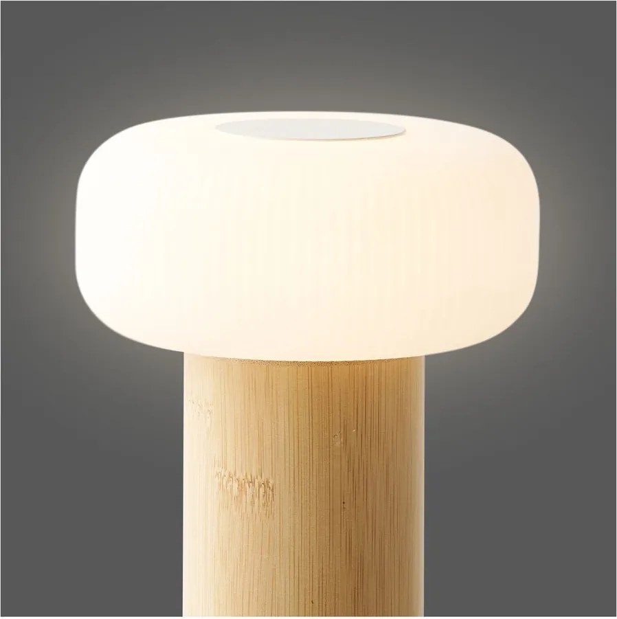 Biała/w naturalnym kolorze bambusowa lampa stołowa z plastikowym kloszem (wysokość 18 cm) Stafford – House Nordic