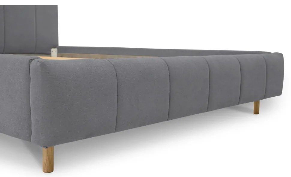 Szare tapicerowane łóżko dwuosobowe ze stelażem 180x200 cm Zee – Scandic