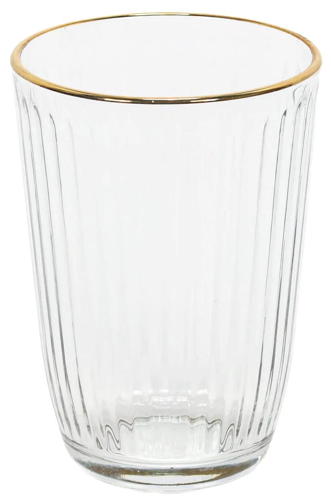 Prążkowana szklanka ze złotym brzegiem, 395 ml