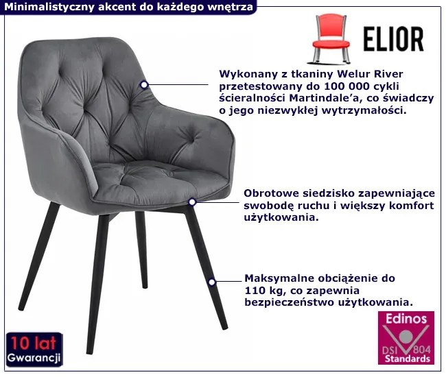Pikowane nowoczesne szare krzesło obrotowe D8-G02
