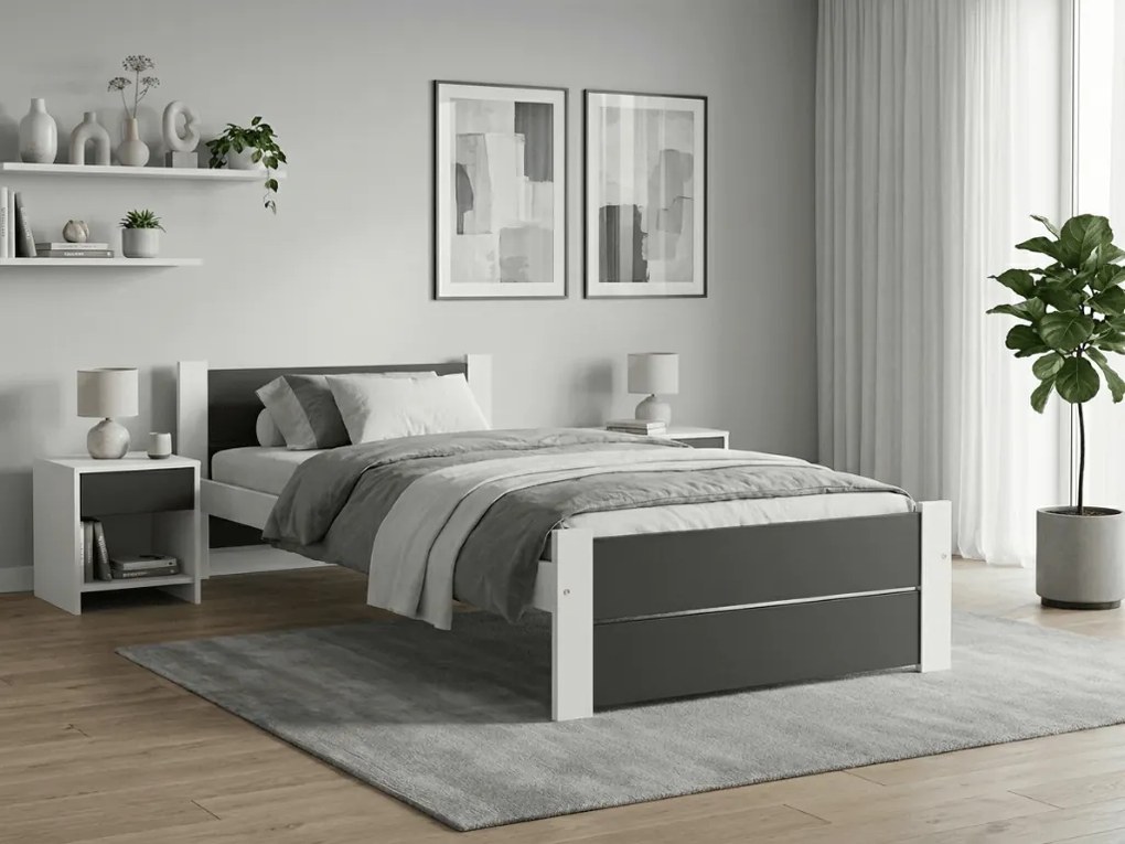 Łóżko IKAROS DOUBLE 90 x 200 cm, antracyt/biały Stelaż: Ze stelażem listwowym rolowanym elastycznym, Materac: Materac Deluxe 10 cm