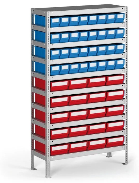 Regał z pojemnikami plastikowymi Shelfpoj., 1600x800x500 mm, 32x C, 20x F