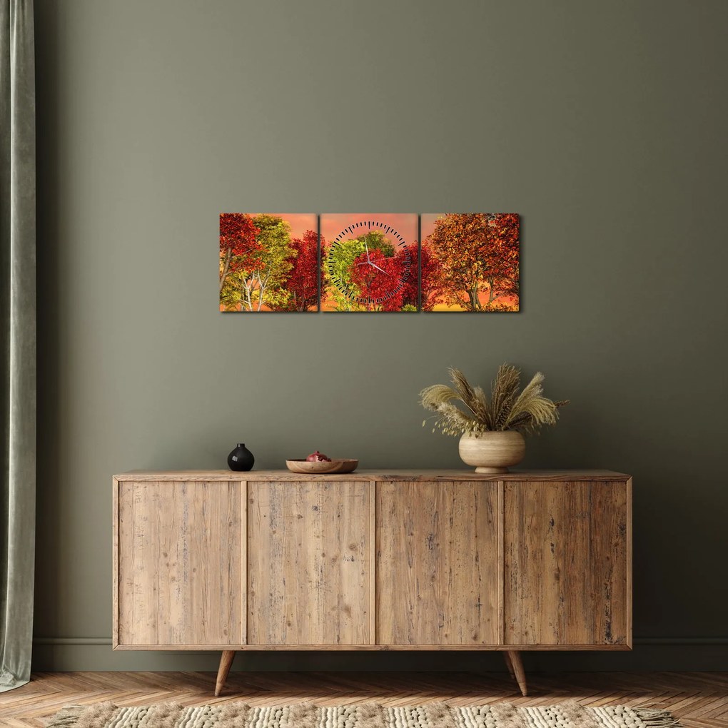 Obraz - Kolorowe drzewa (z zegarem) (90x30 cm)