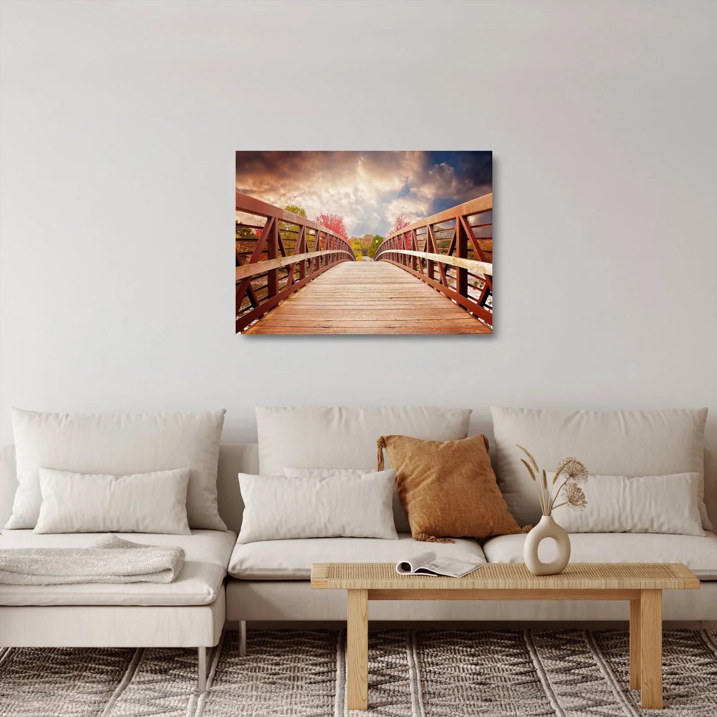 Obraz na szkle - drewniany most (70x50 cm)