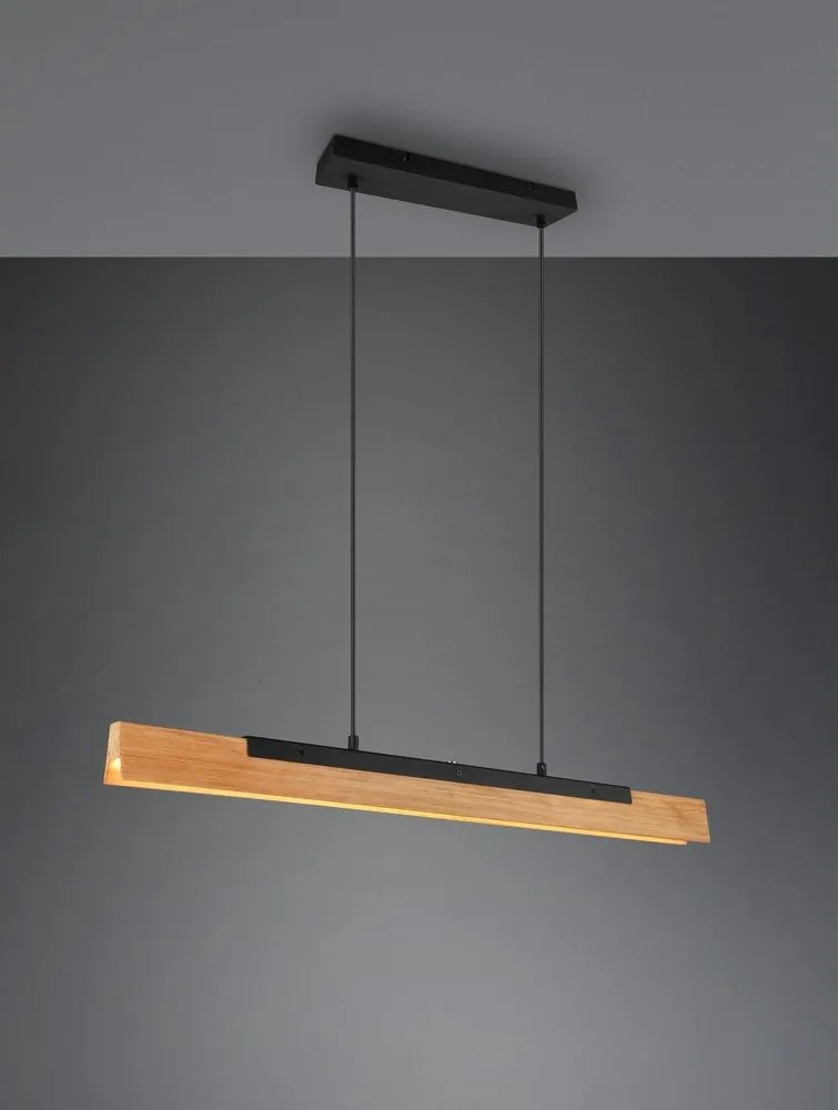Lampa wisząca LED w kolorze matowej czerni z drewnianym kloszem Kerala – Trio