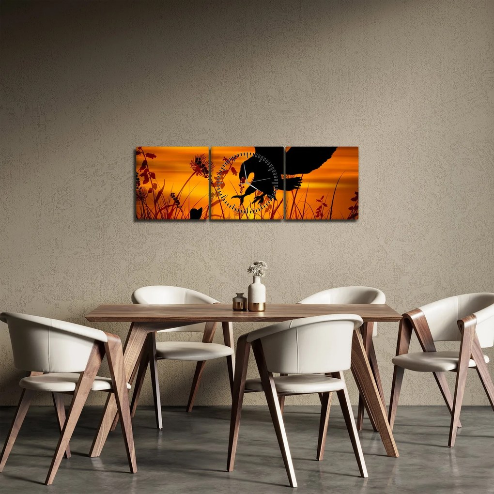 Obraz sylwetki drapieżnika (z zegarem) (90x30 cm)