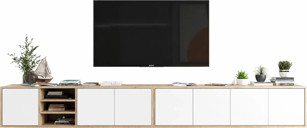 Komplet wiszących szafek rtv dąb wotan + biały M7-D92