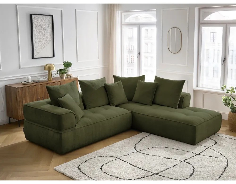 Zielony narożnik z tkaniny szenilowej (prawostronny/w kształcie litery L) Whesley – Bobochic Paris