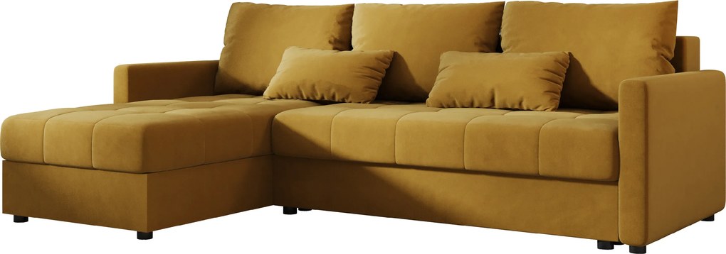 PROMOCJA Rozkładana obustronna sofa narożna do L VENORIA 220x143 cm, musztardowa + 2 poduszki GRATIS II. jakość