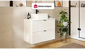 Szafka pod umywalkę wisząca ryflowana - Biały - szer. 80 cm - ZEVINI