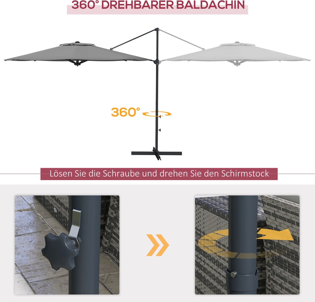 Outsunny Parasol Ogrodowy 3m Korba Regulowany Obrotowy Metal Ciemnoszary | Aosom PL