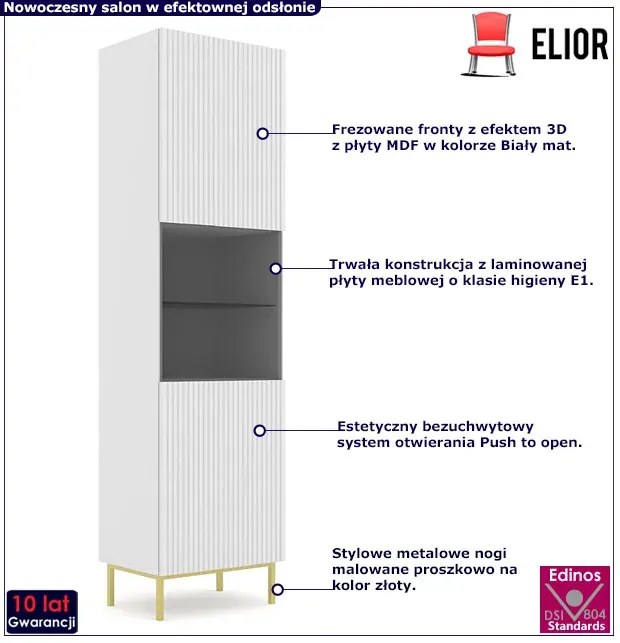 Biała witryna z lamelami glamour T7-S99