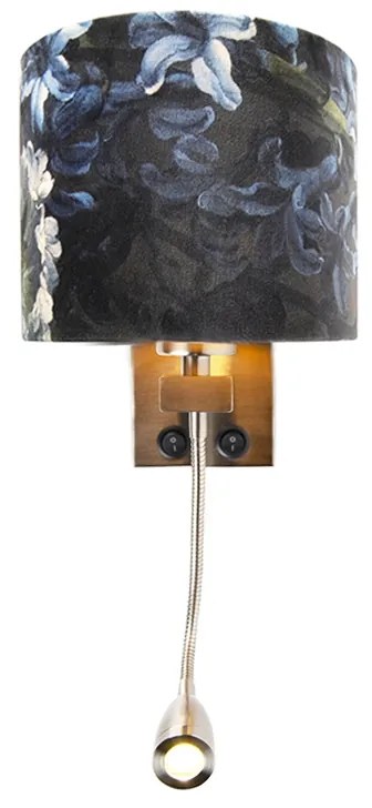 Srebrna lampa ścienna z aksamitnym abażurem z kwiatami i złotem - Brescia Nowoczesny Oswietlenie wewnetrzne