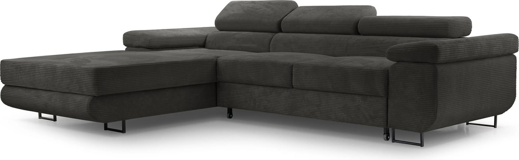 Masseno Narożnik GIULIO z funkcją spania i pojemnikiem na pościel Narozniki L, Rozkładana sofa - Szary, POSO 34