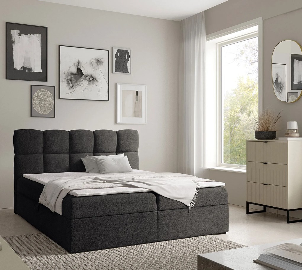 Czarne łóżko z pojemnikiem na pościel 5 rozmiarów W2-K19