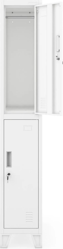 Szafka ubraniowa metalowa pracownicza głęboka 2-drzwiowa biała, 292x1720x600 mm: BARTEK 1 Plus D600