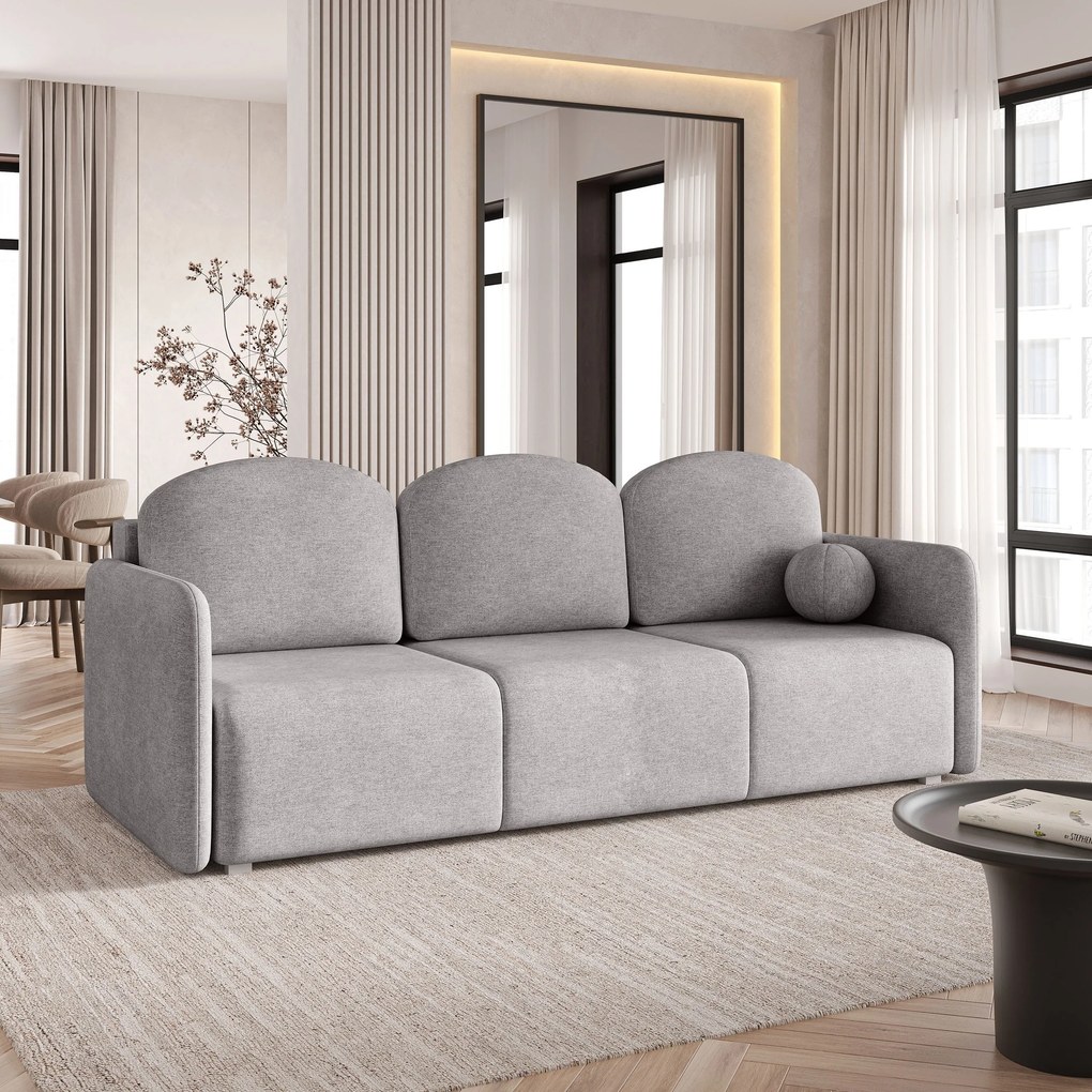 Masseno Sofa SUVI III z funkcją spania i pojemnikiem na pościel, Rozkładana sofa - Jasnoszary, NEVE 83