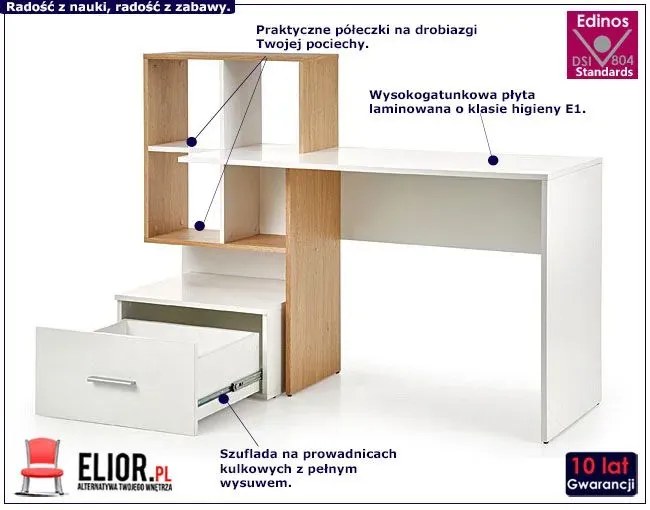 Białe Nowoczesne Biurko Młodzieżowe Komputerowe Z Półkami Lenora 5X