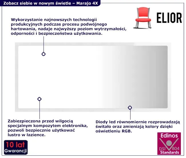 Nowoczesne białe lustro w połysku LED - Marajo 4X