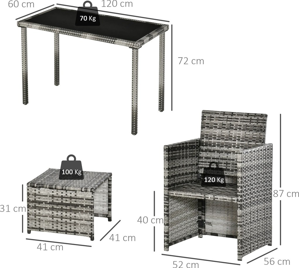 Outsunny komplet stół z krzesłami z technorattanu zestaw ogrodowy komplet 11 el. z poduszkami szary