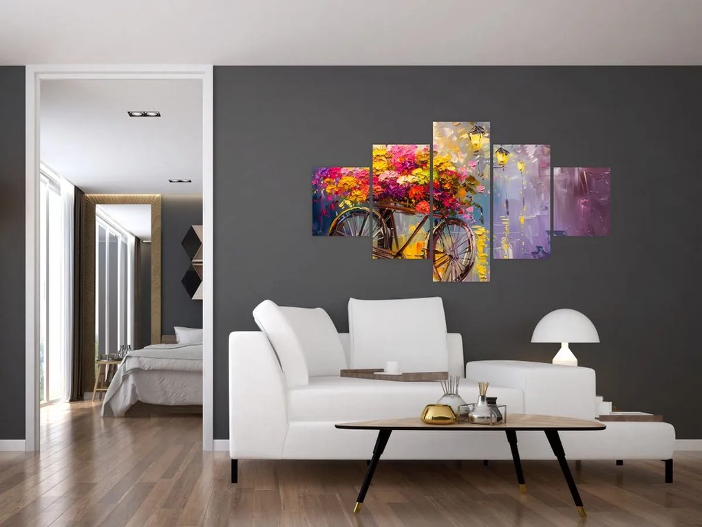 Obraz - Koło z kwiatami (125x70 cm)