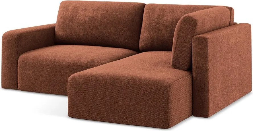 Rozkładany/ze schowkiem narożnik z tkaniny szenilowej (prawostronny/w kształcie litery L) w kolorze terakoty Kona – Makamii