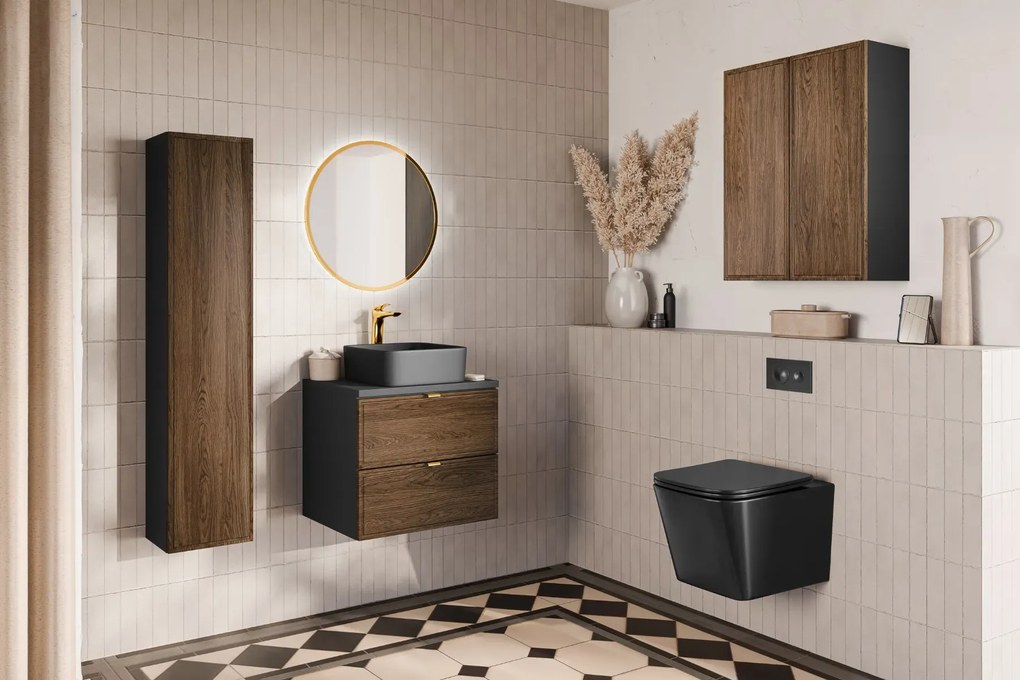 Szafka pod umywalkę nablatową TALIA CASELLA 2S 60cm dąb casella/czarny mat z blatem COMAD