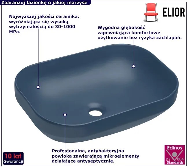 Granatowa prostokątna umywalka ceramiczna - Legroc
