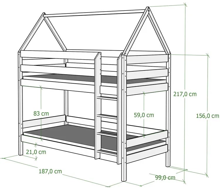 Białe podwójne łóżko piętrowe domek dla dzieci - Zuzu 3X 180x90 cm