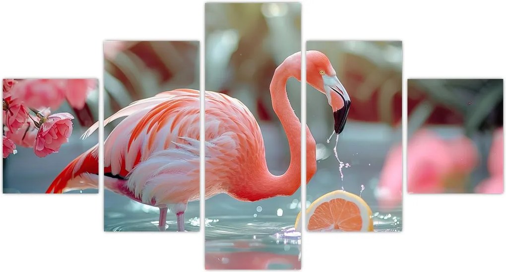 Obraz - Flaming w stawie (125x70 cm)