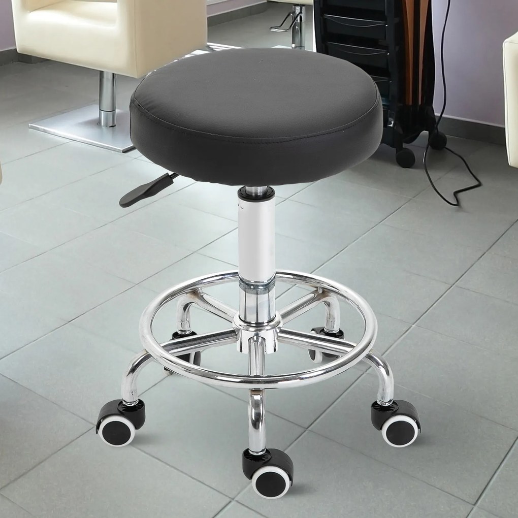Vinsetto Taboret salonowy, regulowany, sztuczna skóra, do 110 kg, Ø42x50-64H cm, Czarny