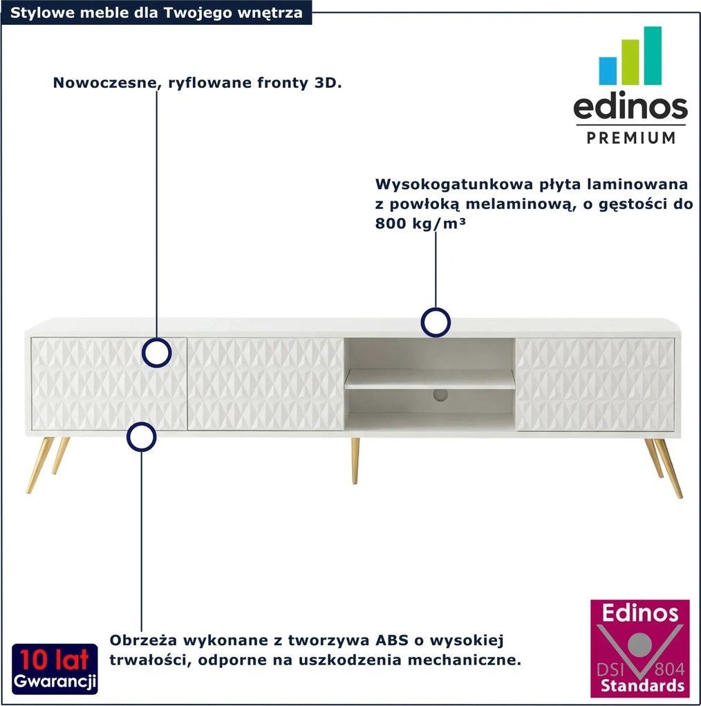 Biała szafka RTV 3D na złotych nóżkach 175 cm W1-W15