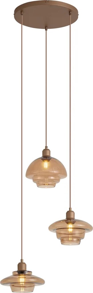 Lampa wisząca retro ciemny brąz z bursztynowymi kloszami 3-punktowa - Smokey