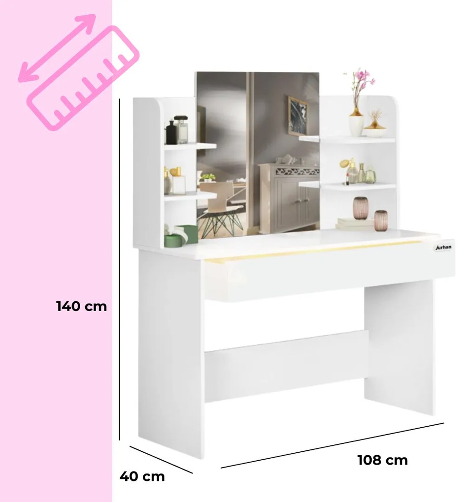 Toaletka LUCIA, 108x40x140cm, biała Casaria