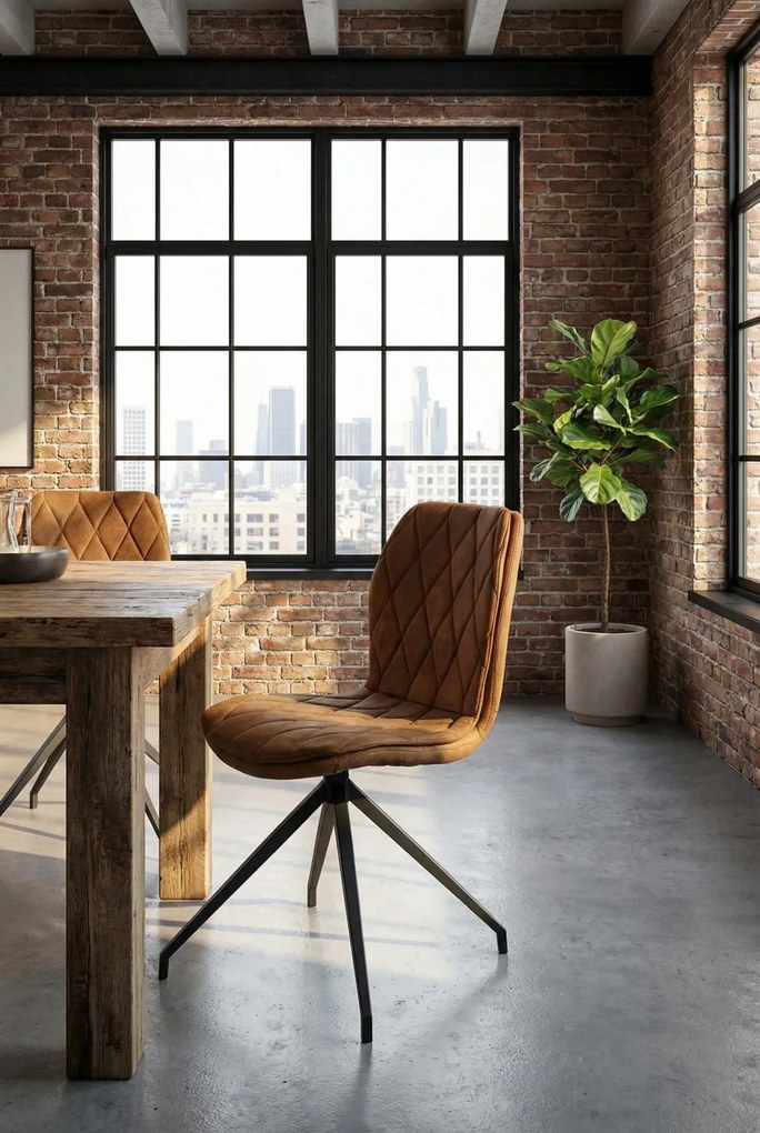 Brązowe tapicerowane metalowe krzesło industrialne L8-A67