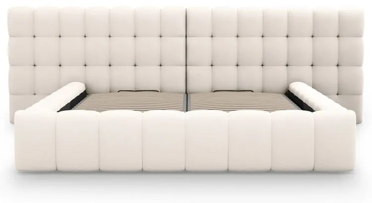 Kremowe tapicerowane łóżko dwuosobowe ze schowkiem i stelażem 200x200 cm Mamaia – Micadoni Home