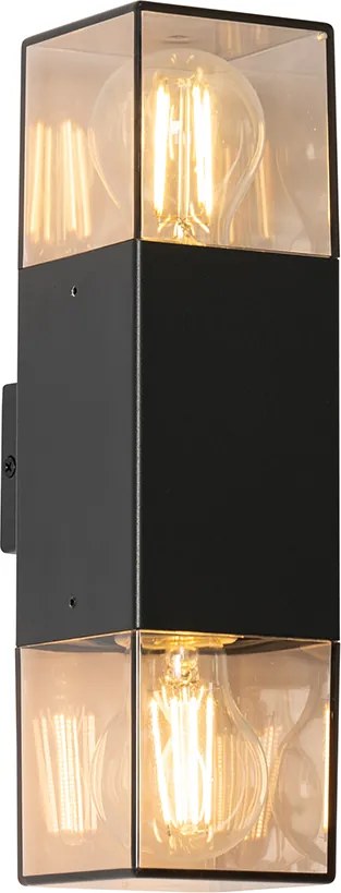 Lampa ścienna zewnętrzna czarna z przydymionym kloszem 2-światłowa IP44 - Denmark