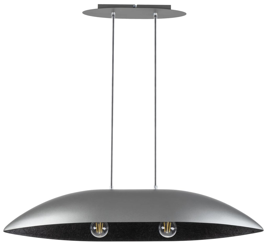 Podłużna lampa wisząca, oświetlenie stołu w jadalni, Gondola srebrno- czarna, szerokość 84,114cm