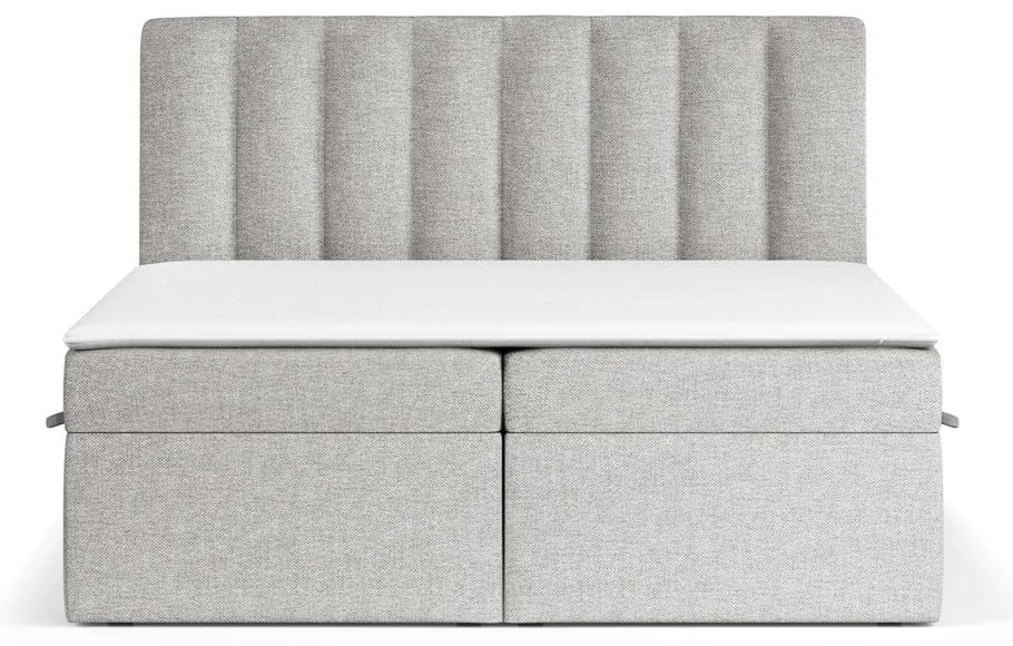 Jasnoszare łóżko boxspring ze schowkiem 160x200 cm Novento – Maison de Rêve