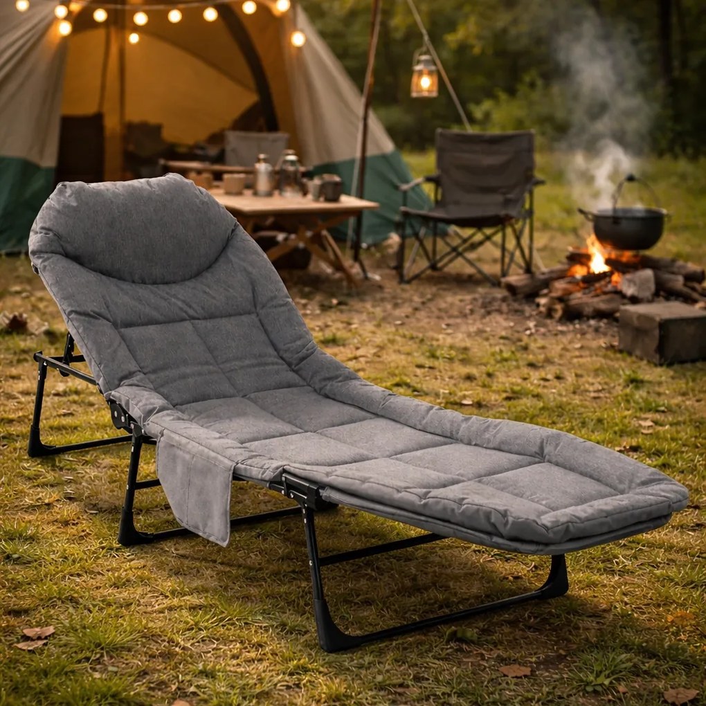 Składana leżanka turystyczna z materacem Morra CT02L, kolor szary