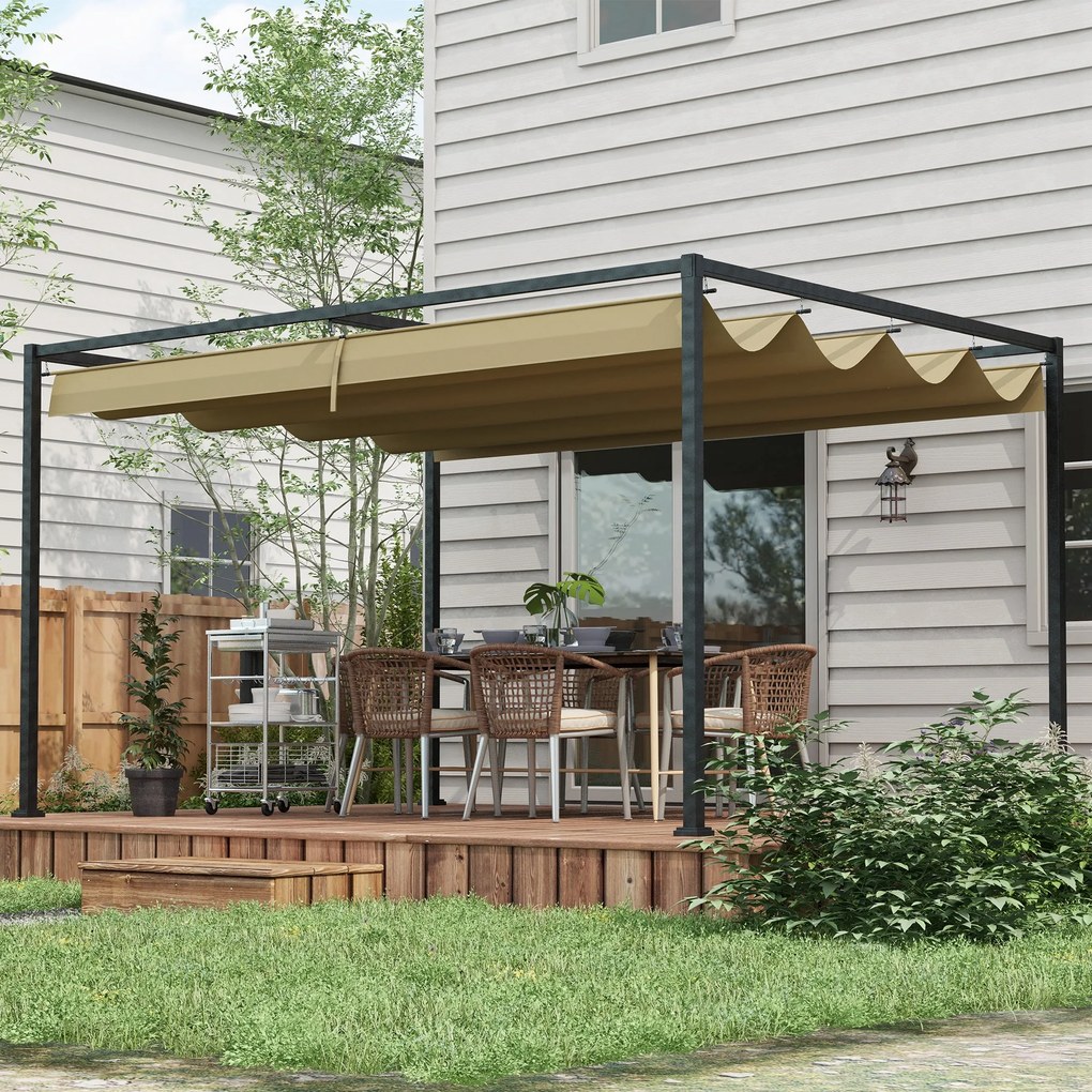Outsunny pergola metalowa ochrona przed słońcem wodoodporna na taras balkon ogród UV odporna khaki lekka konstrukcja | Aosom PL