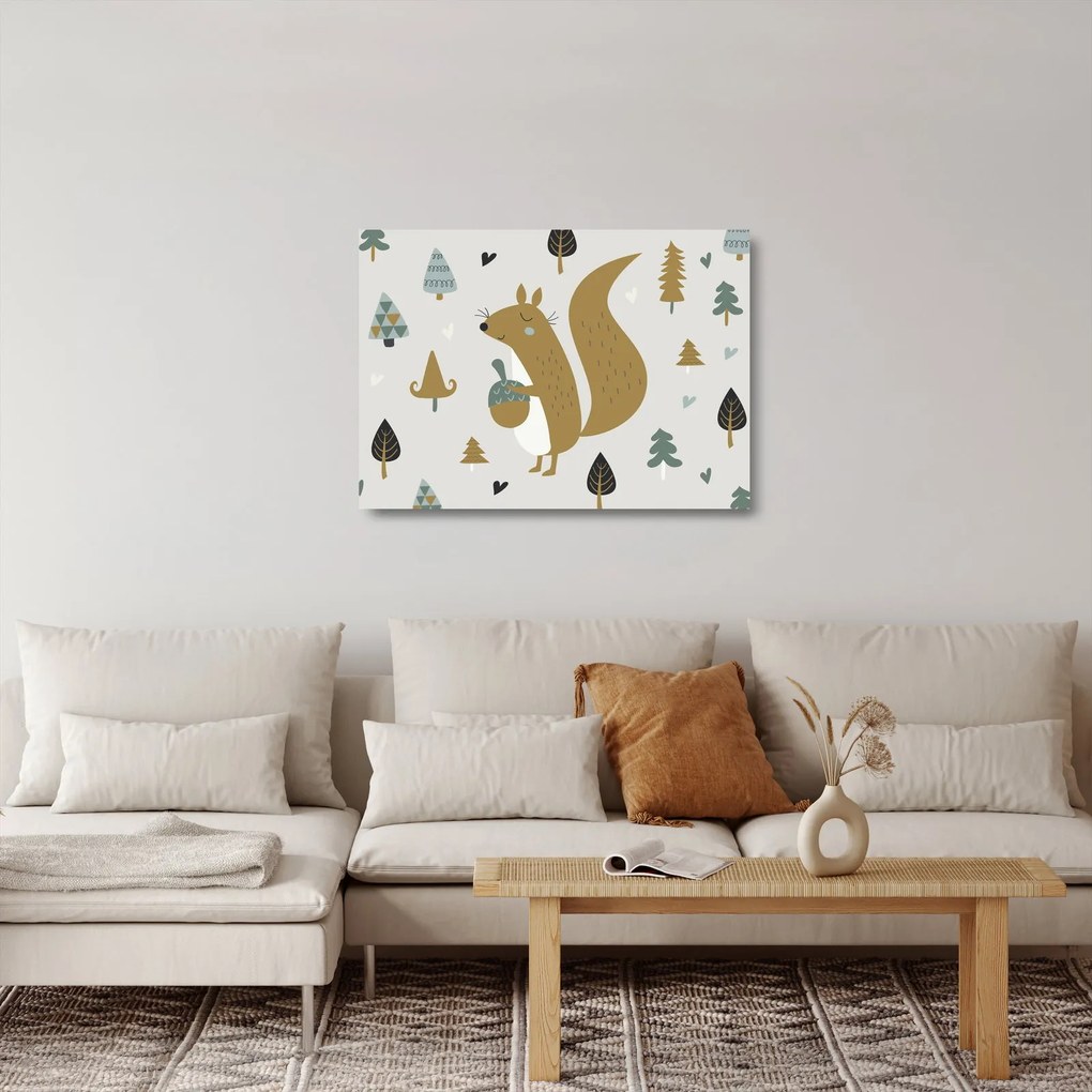 Obraz na szkle - Wiewiórka z orzechem (70x50 cm)