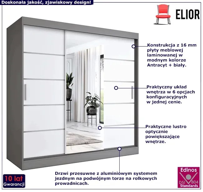 Szafa Przesuwna Biały 200 Cm Antracyt + B8-F55