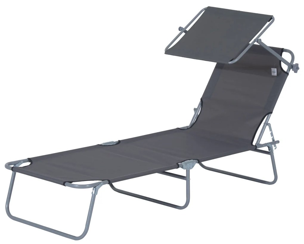 Outsunny leżak ogrodowy składany z daszkiem przeciwsłonecznym leżak plażowy szary 187x58x36 cm | Aosom PL