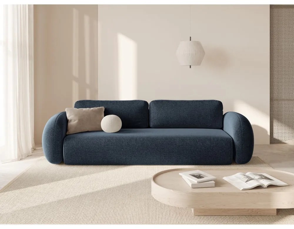 Ciemnoniebieska rozkładana/ze schowkiem sofa z tkaniny szenilowej 262 cm Tonale – Cosmopolitan Design