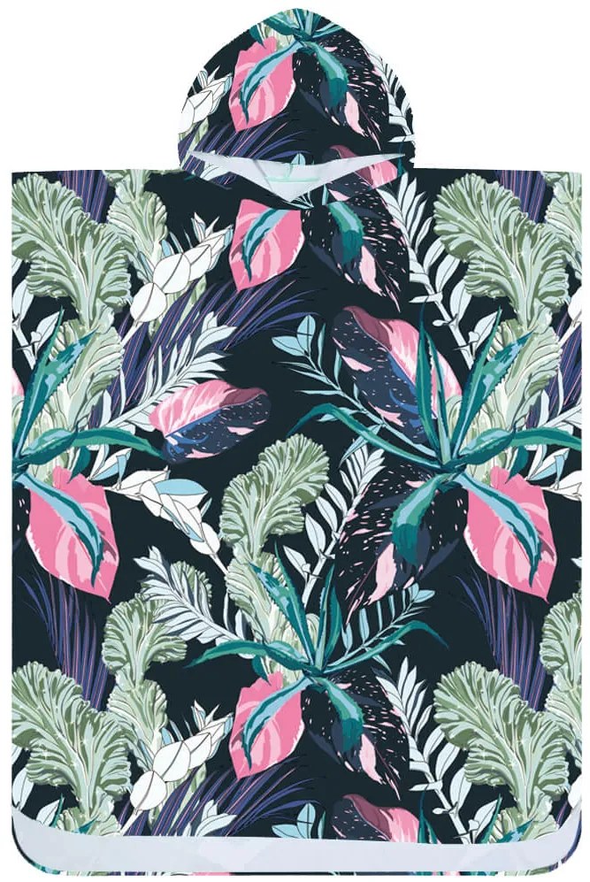 Ponczo plażowe NIGHT BLOSSOM czarne 80x145 cm
