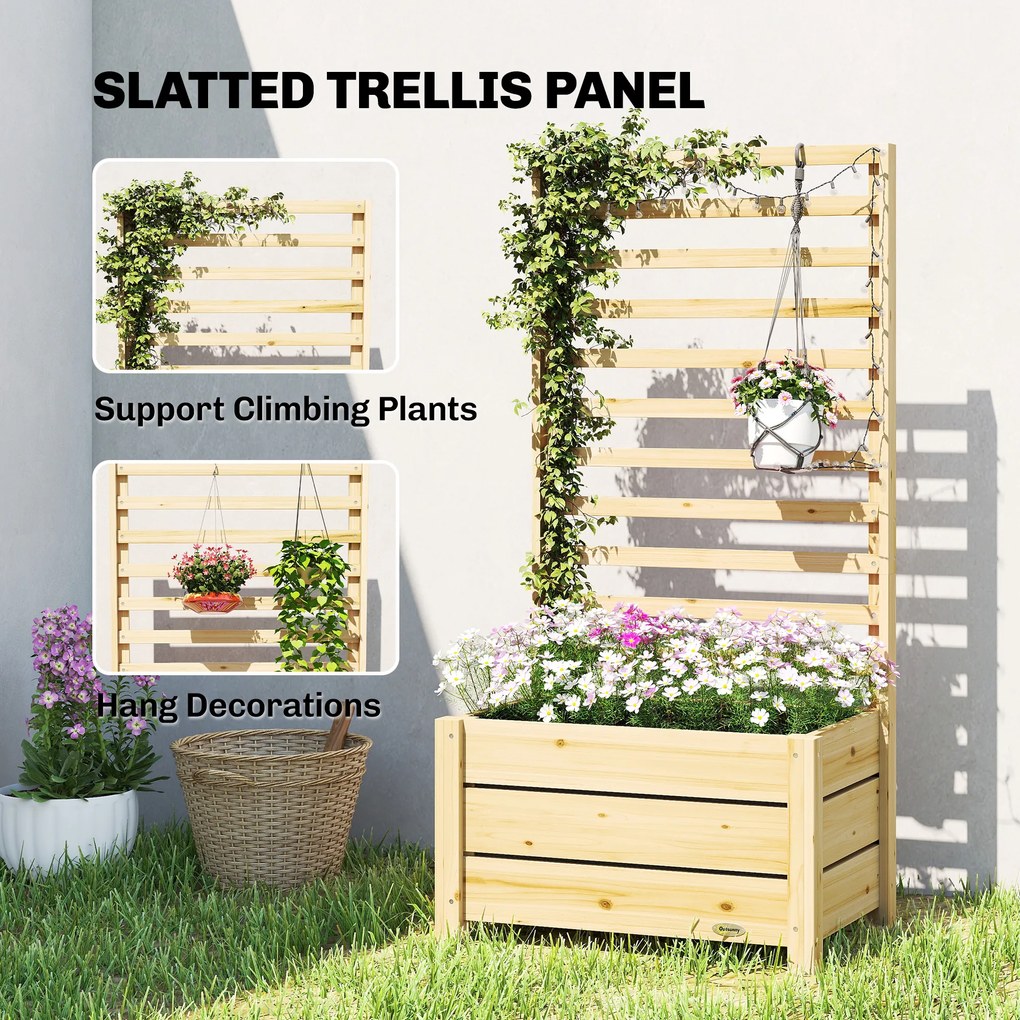 Outsunny Podniesiona donica z kratą drewniana doniczka z otworem drenażowym i włókniną 60 x 39 x 120 cm naturalne drewno | Aosom PL