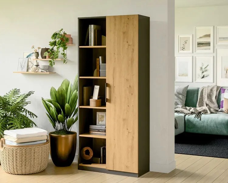 Regał Z Półkami Do Salonu Dąb Artisan + Antracyt C2-C51
