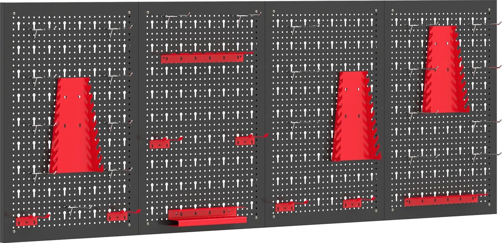 HOMCOM System przechowywania na ścianę 60 x 40 cm, zestaw 38 elementów z hakami i półkami, czarno-czerwony | Aosom PL