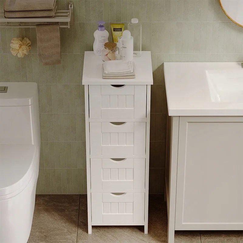 Szafka łazienkowa wąska słupek regał biały z szufladami półka skandynawski